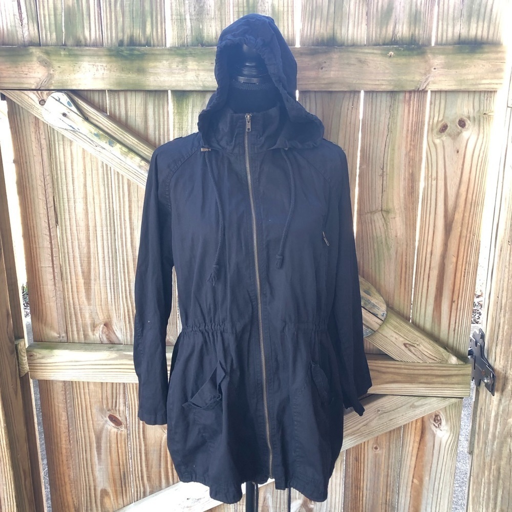 Forever 21 Black Cotton Hooded Full Zip Jacket Size L